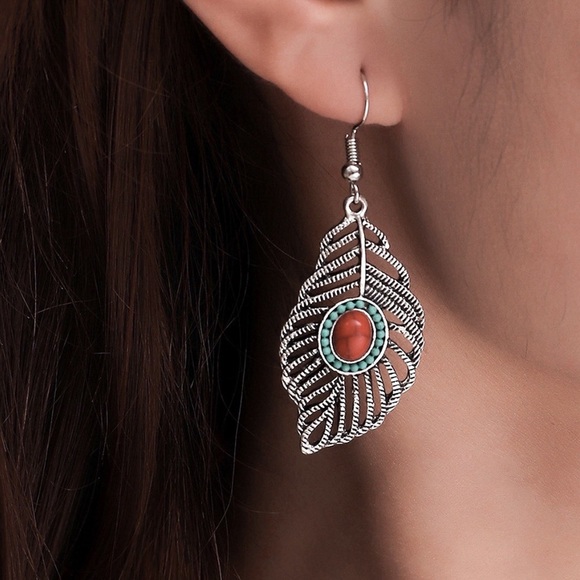 Any 2/$20! Silver Red & Turquoise Feather Earrings - Picture 2 of 6
